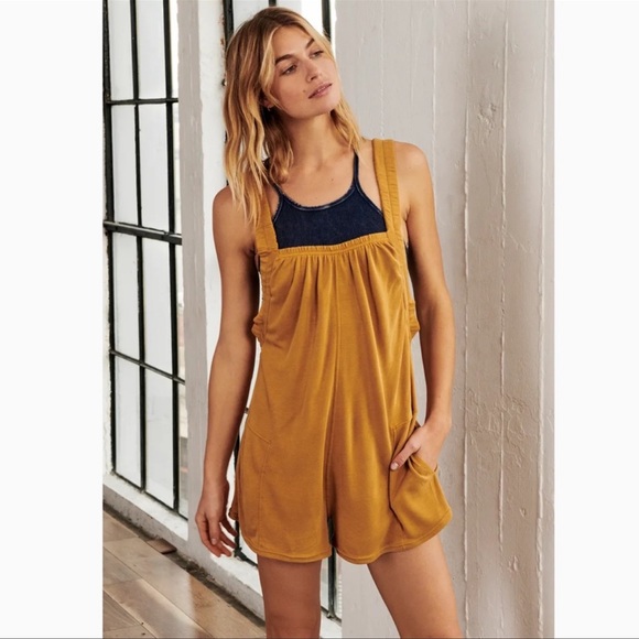 FP Movement by Free People Pants - Free People Movement Golden Yellow Sleeveless Romper with Pockets Size Large